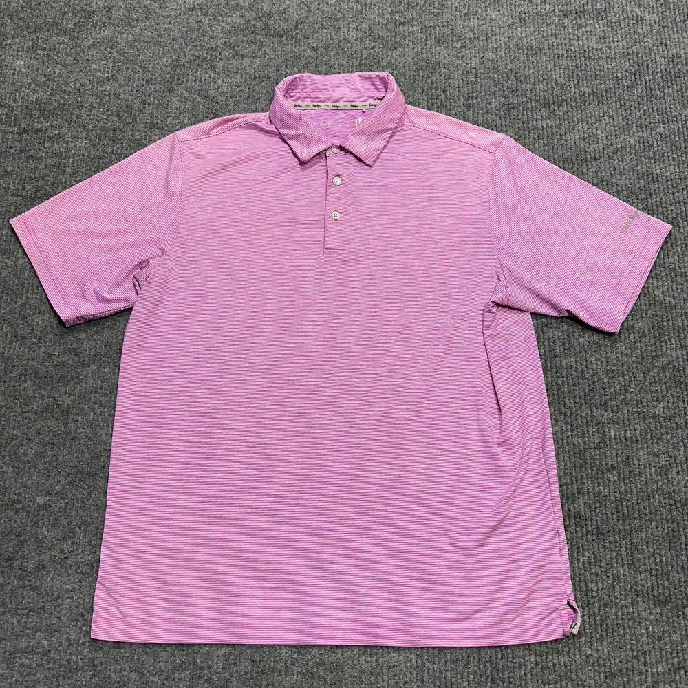 Walter‎ Hagen 11 Majors Mens Polo Shirt Size L Large Pink Striped Short Sleeve